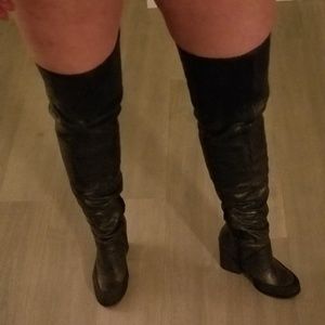 Free People  Black Leather thigh high boots